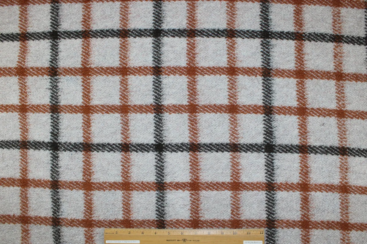 1 1/2 yards of Wool Blend "Mouton" Plaid - Cream/Griege/Rust/Brown