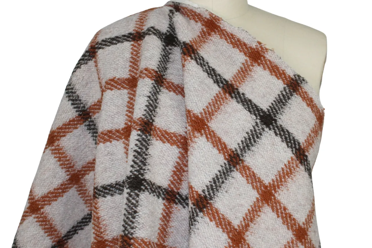 1 1/2 yards of Wool Blend "Mouton" Plaid - Cream/Griege/Rust/Brown