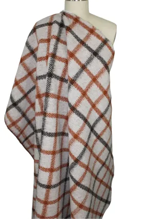1 1/2 yards of Wool Blend "Mouton" Plaid - Cream/Griege/Rust/Brown