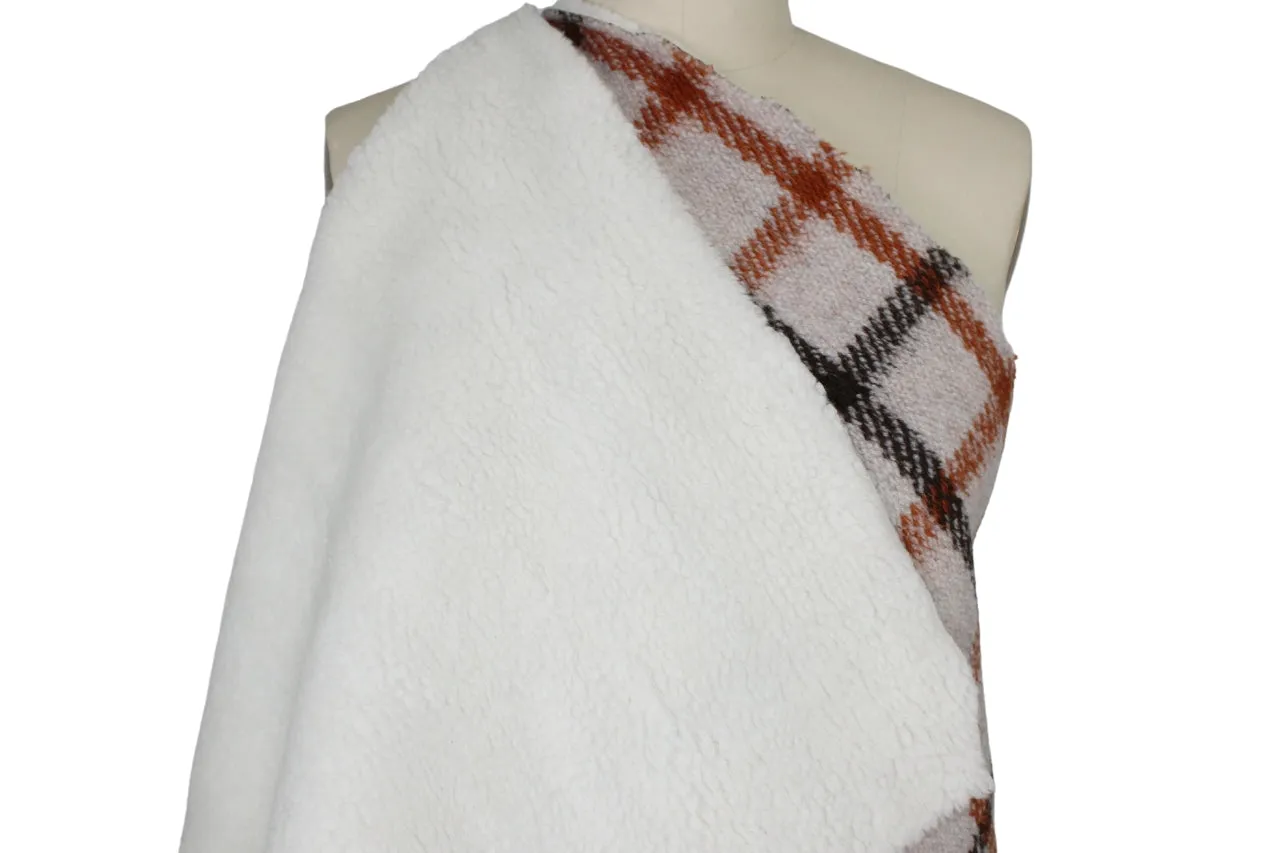 1 1/2 yards of Wool Blend "Mouton" Plaid - Cream/Griege/Rust/Brown