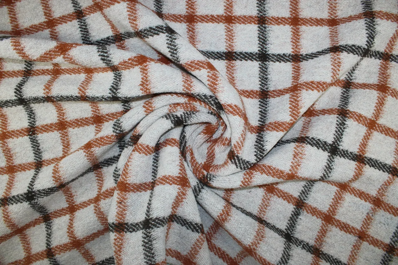 1 1/2 yards of Wool Blend "Mouton" Plaid - Cream/Griege/Rust/Brown