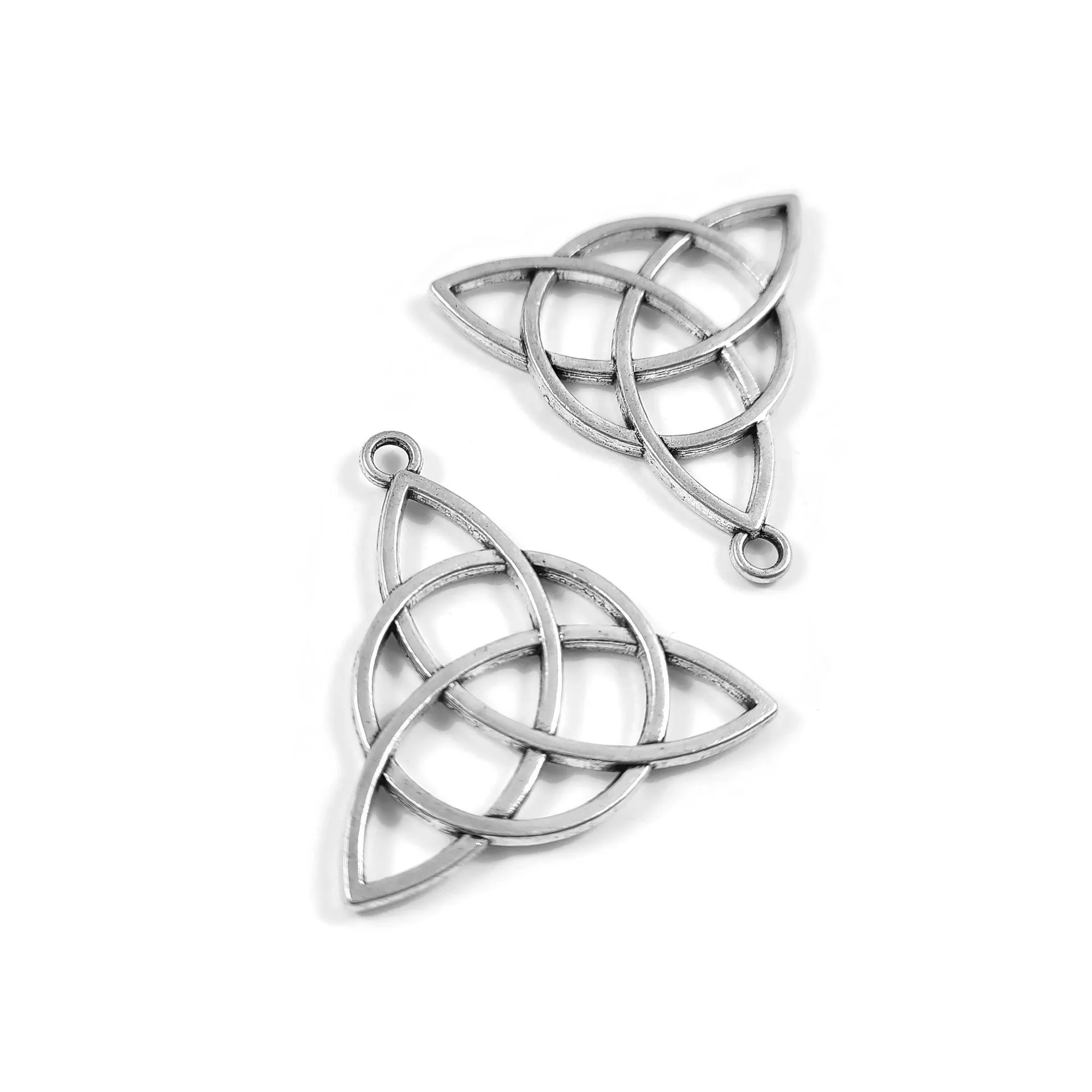 2 celtic triangle knot charms, 30mm metal pendants, Nickel free, lead free and cadmium free