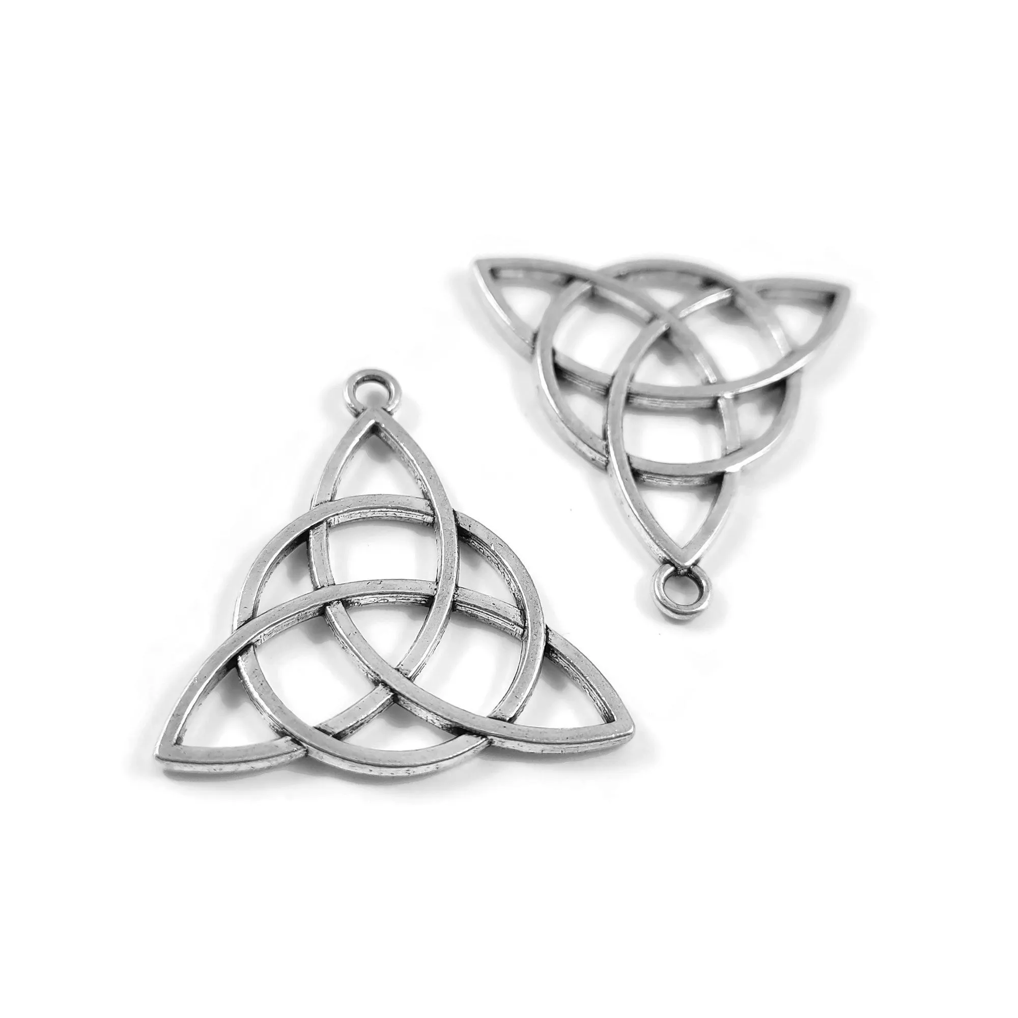 2 celtic triangle knot charms, 30mm metal pendants, Nickel free, lead free and cadmium free