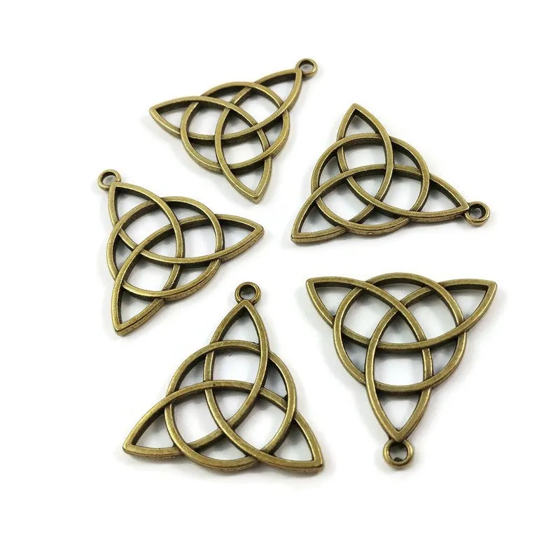 2 celtic triangle knot charms, 30mm metal pendants, Nickel free, lead free and cadmium free