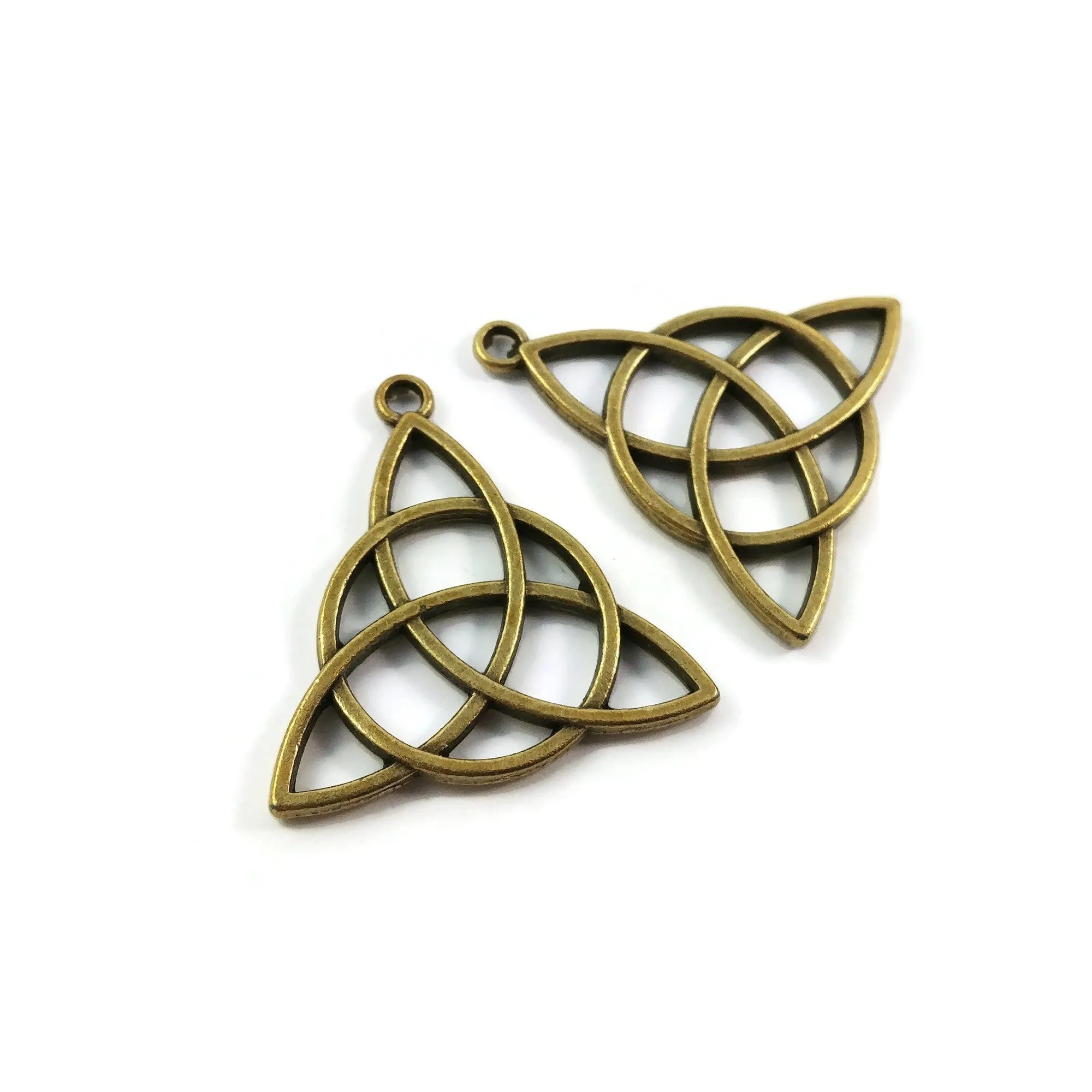 2 celtic triangle knot charms, 30mm metal pendants, Nickel free, lead free and cadmium free