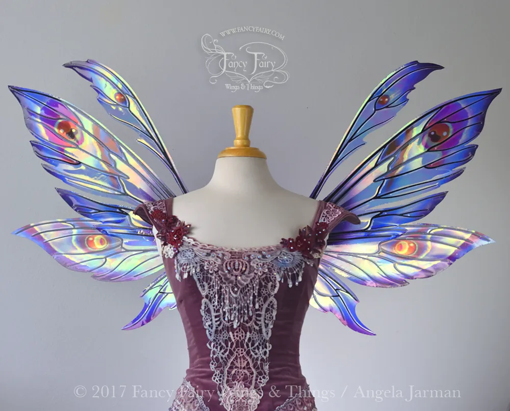 Aynia Painted Iridescent Fairy Wings in Blues, Blacks and Reds