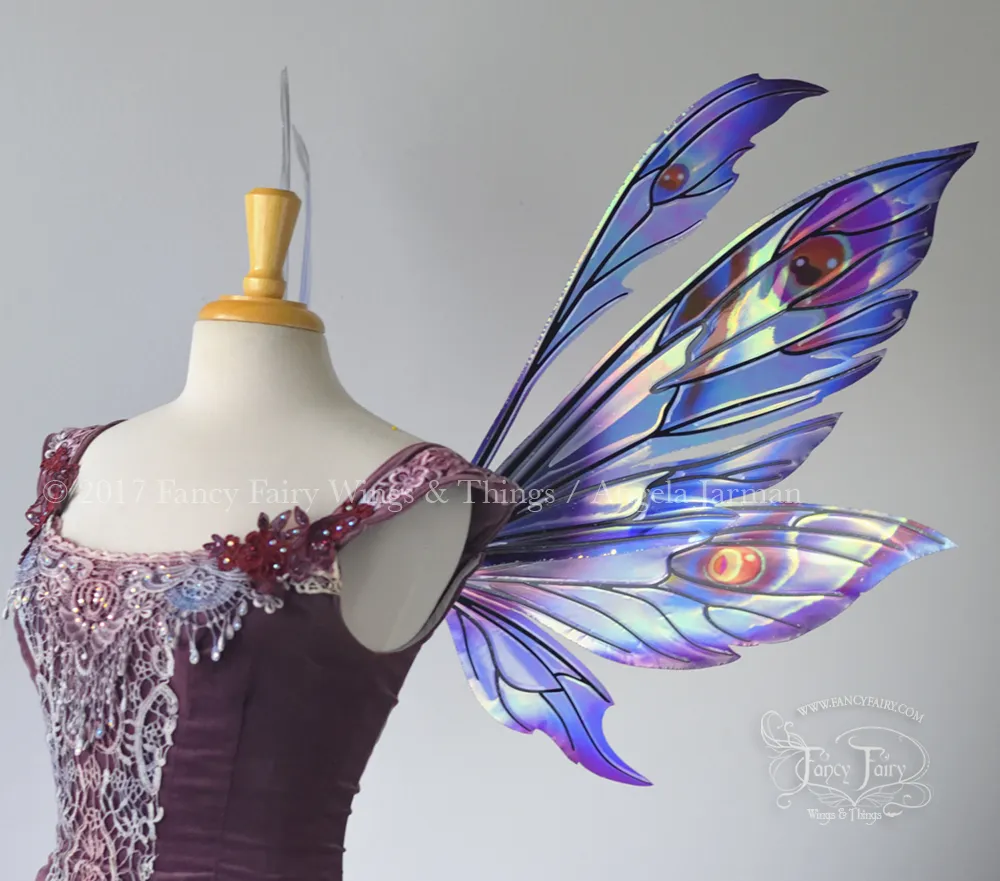 Aynia Painted Iridescent Fairy Wings in Blues, Blacks and Reds