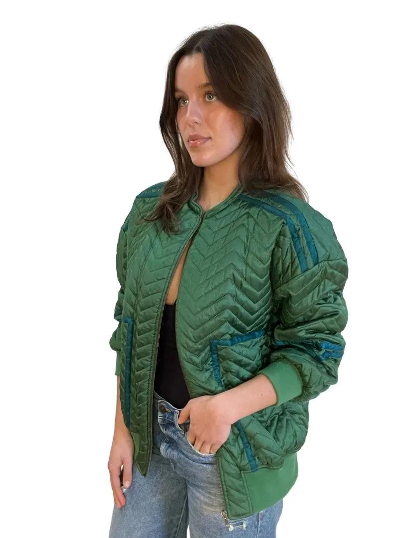 ba&sh Green Quilted Bomber Jacket. Size: 38