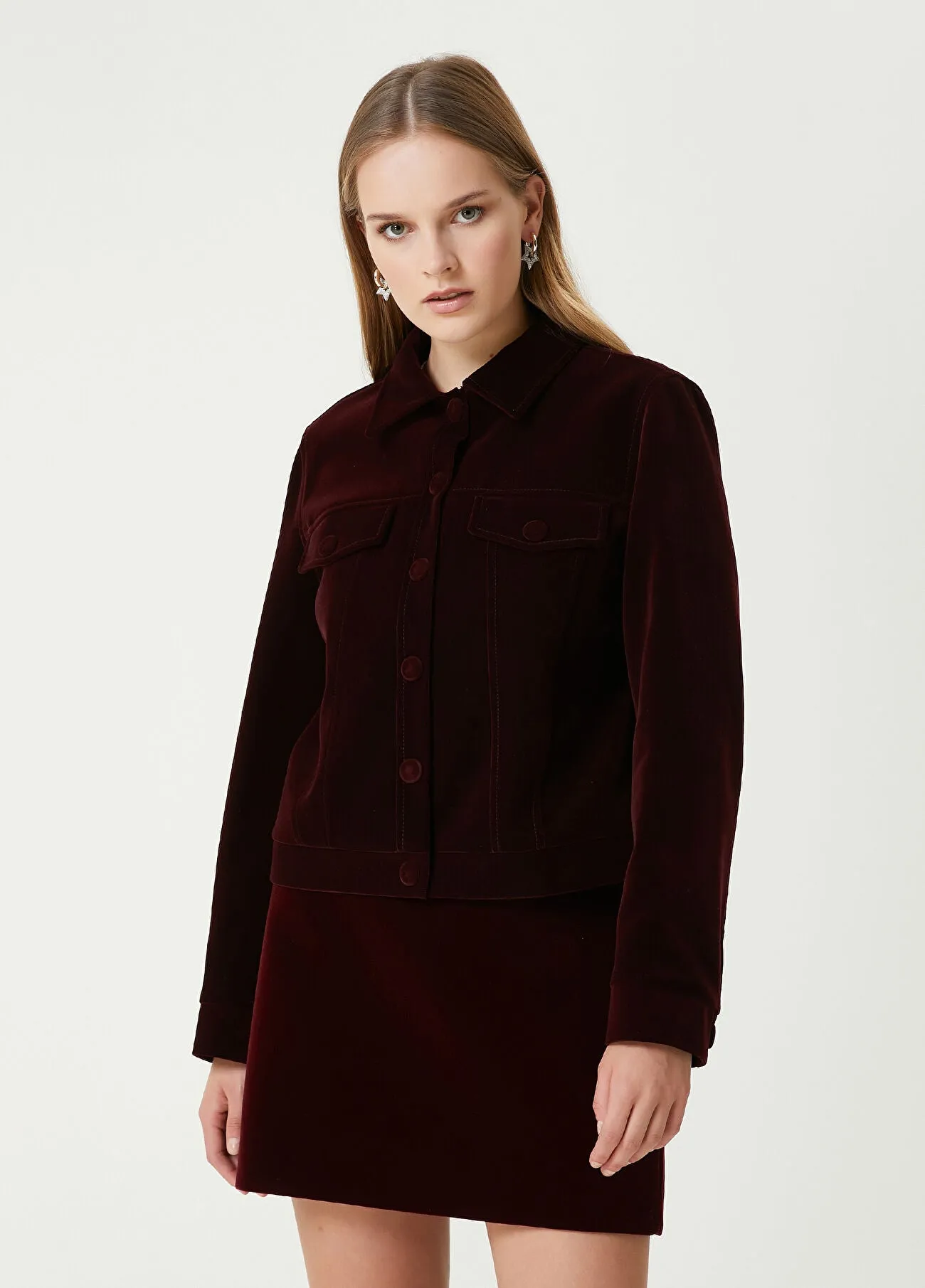 Beymen Club Burgundy Velvet Trucker Jacket Burgundy