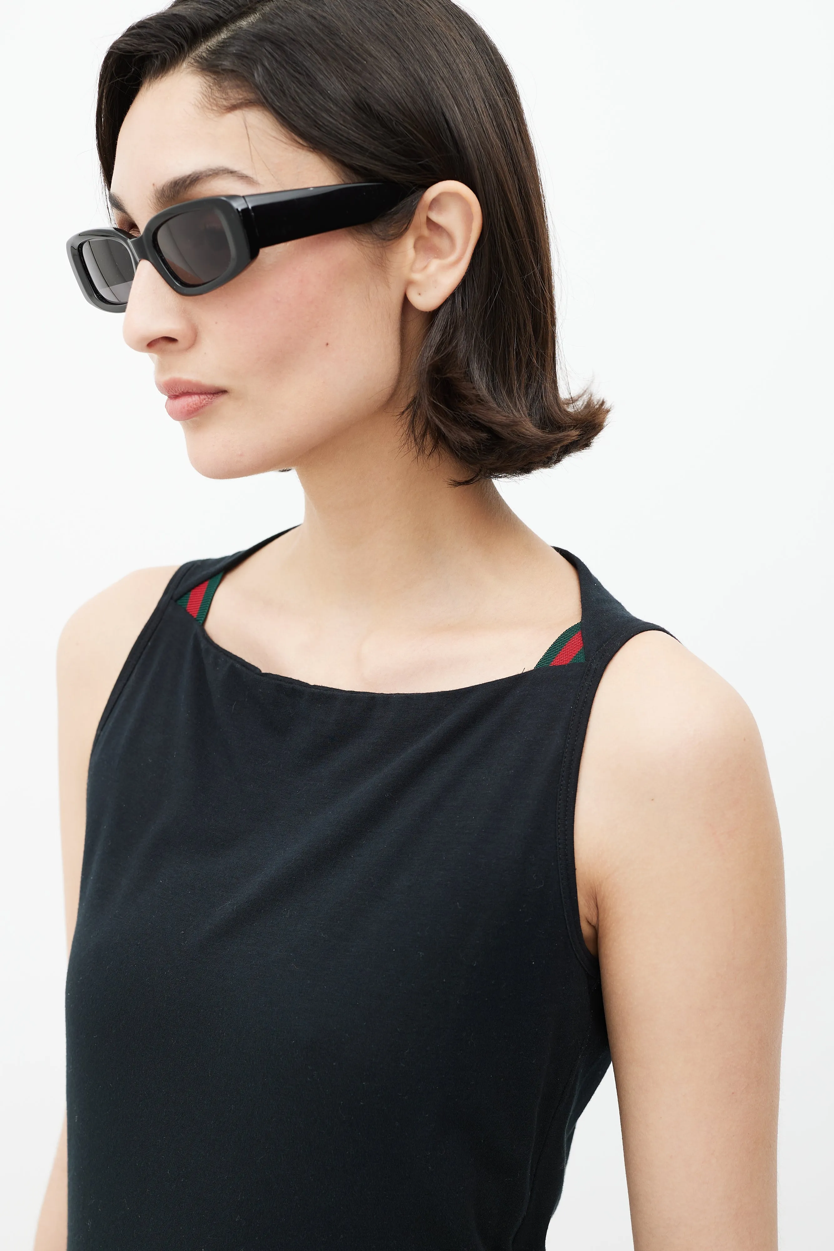 Black Boatneck Stripe Detail Tank Top