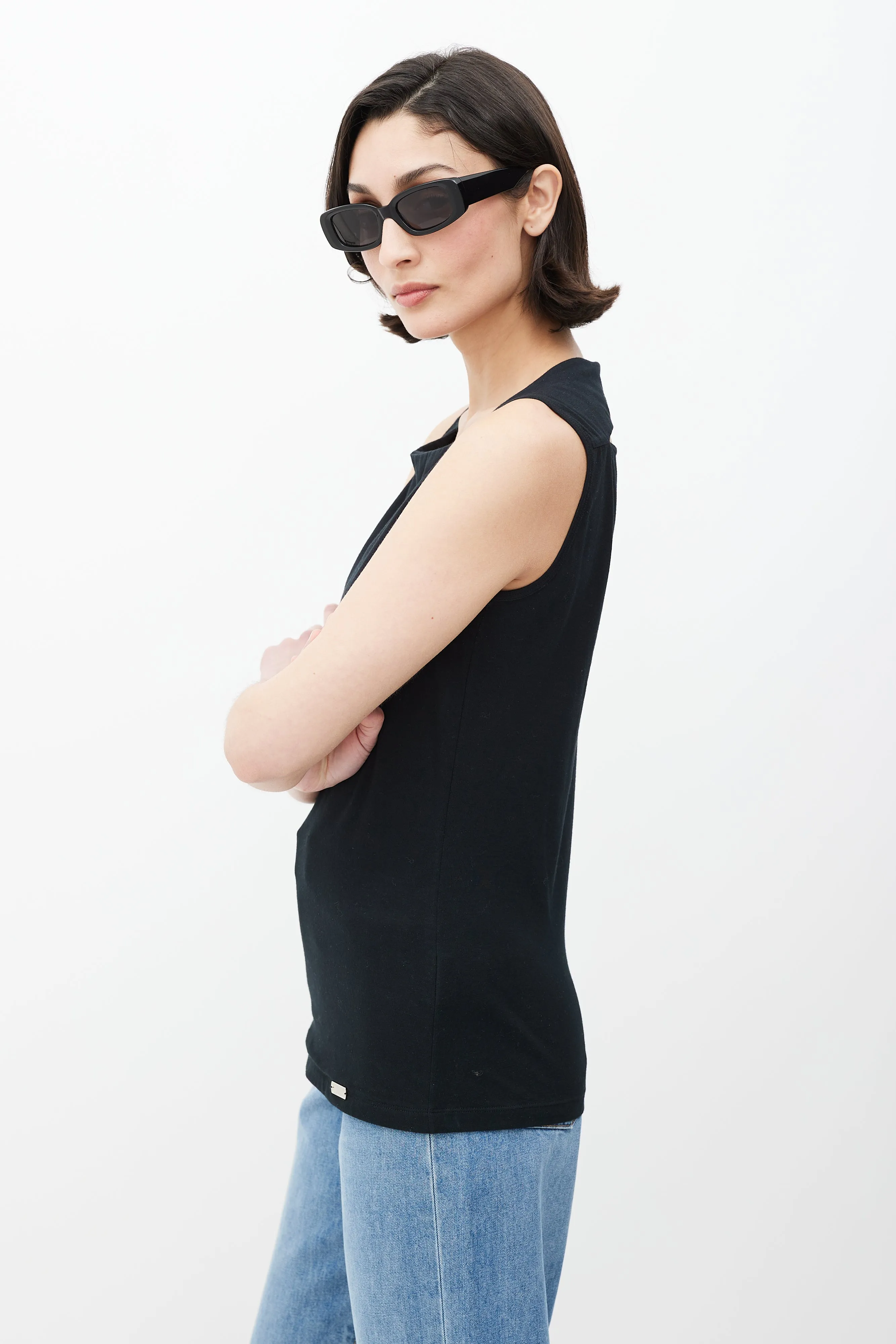 Black Boatneck Stripe Detail Tank Top
