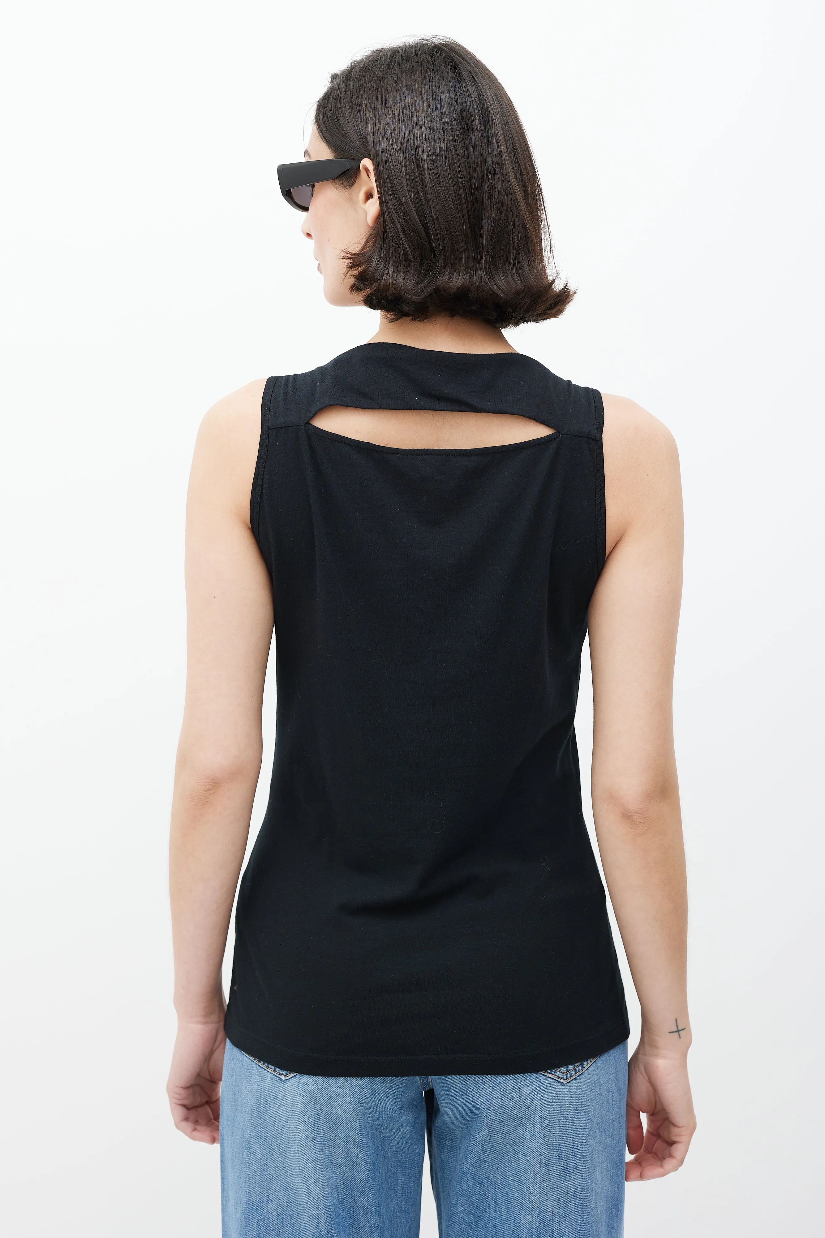 Black Boatneck Stripe Detail Tank Top