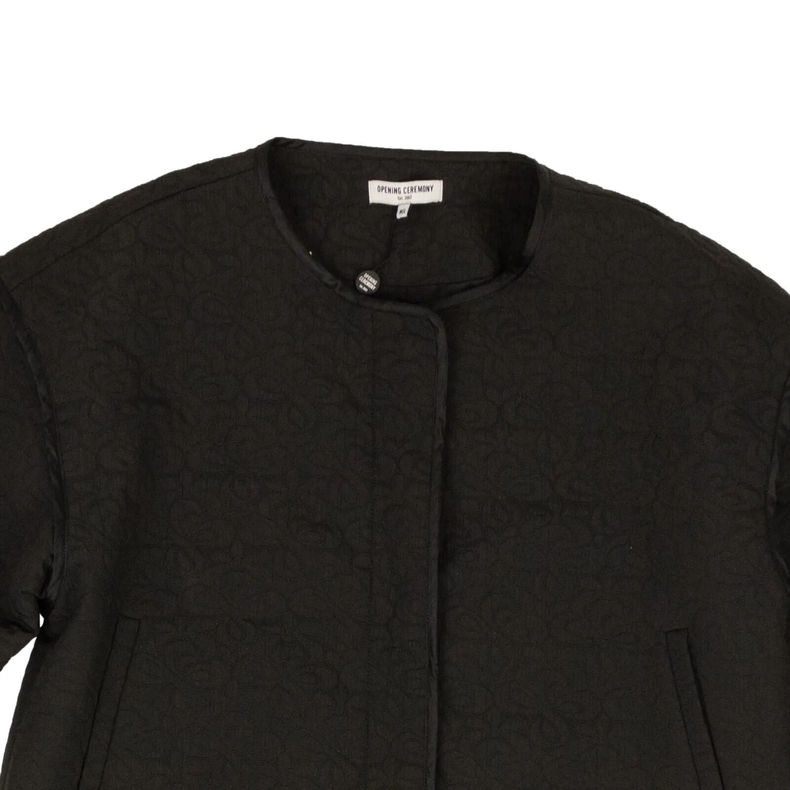 Black Polyester Solid Quilted Jacket