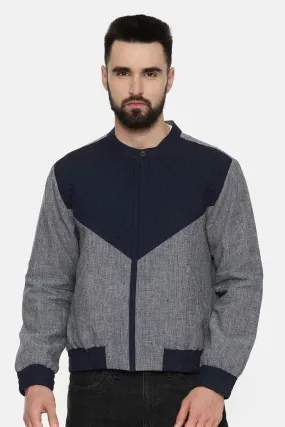 Blue & Grey Quilted Bomber Jacket