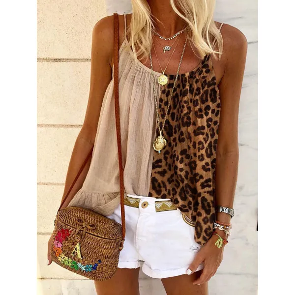 Casual Stitching Leopard Camisole Top