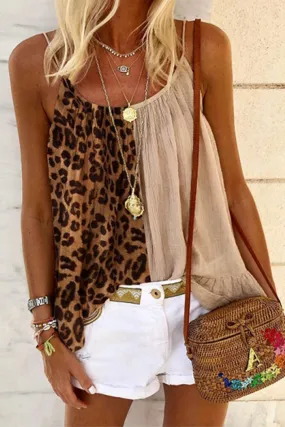 Casual Stitching Leopard Camisole Top