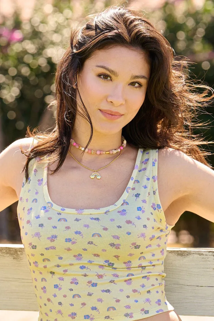 Cloud Haven Ditsy Floral Tank | Rainbow and Flower Graphic Yellow