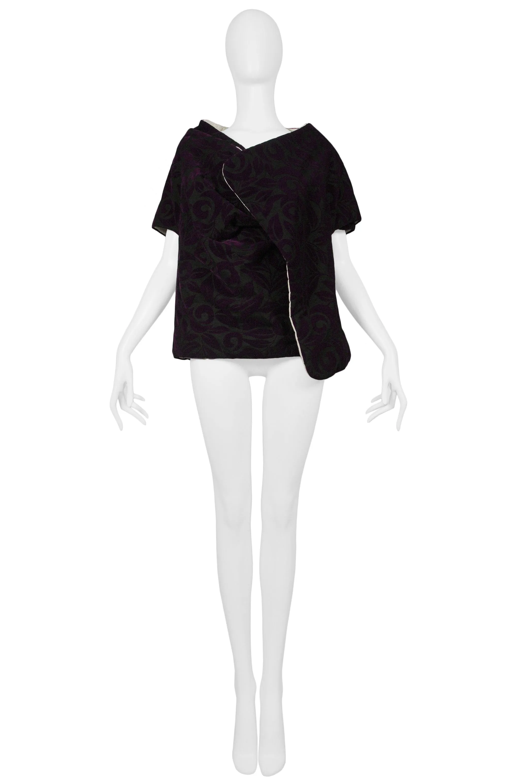 COMME DES GARCONS BLACK & PURPLE FLORAL FLORAL PADDED WRAP TOP 1996
