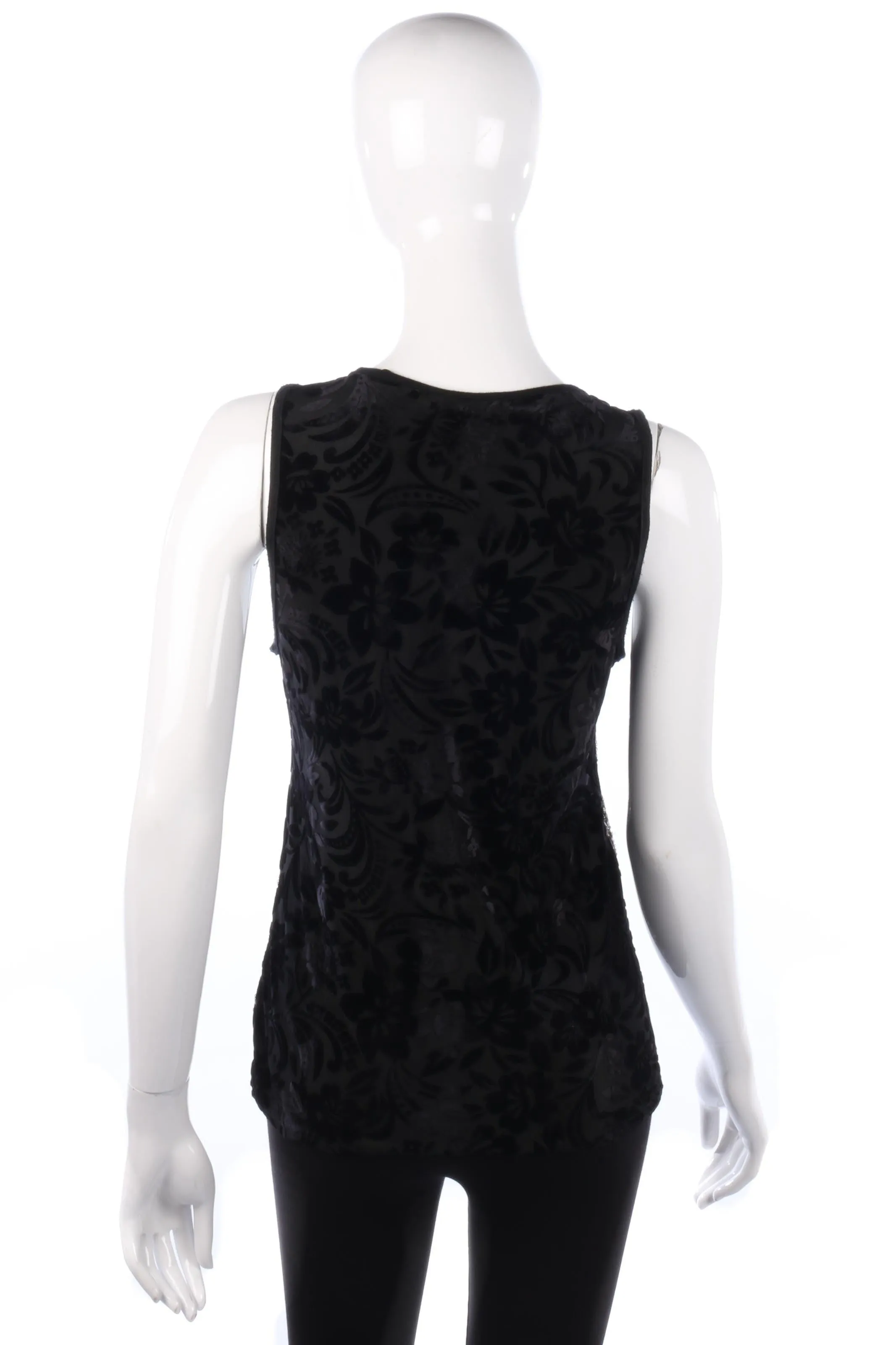 Cream Sleeveless Top Black Velvet with Metallic Sequins Size M