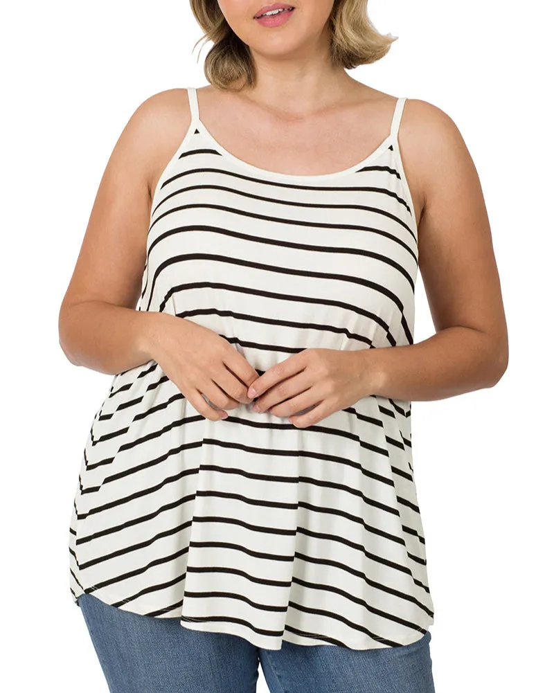 Curvy Black & White Striped Reversible Tank Top