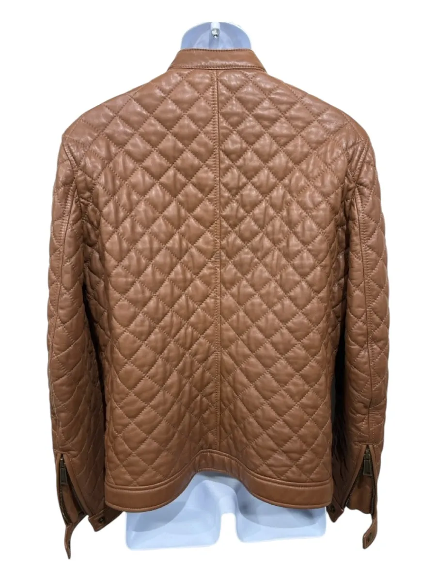 Dsquared Size 52 Bronze Leather Quilted Zip UP Men's Jacket