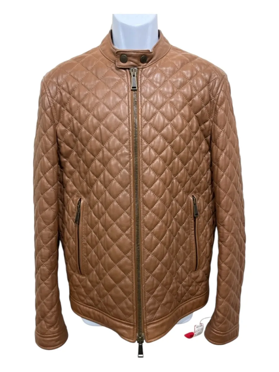 Dsquared Size 52 Bronze Leather Quilted Zip UP Men's Jacket