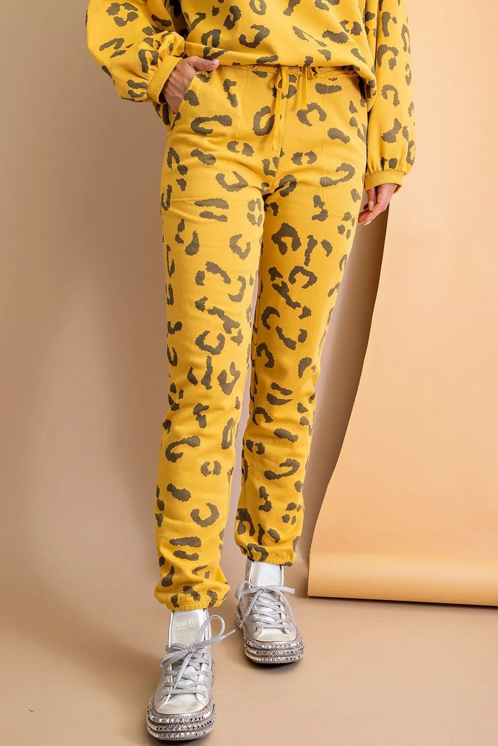 EB40460 Animal Print Joggers-Mustard