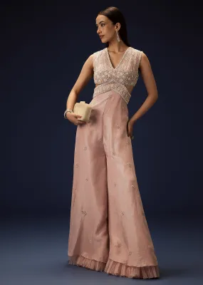Flaming Peach Hand Embroidered Double Layer Jumpsuit