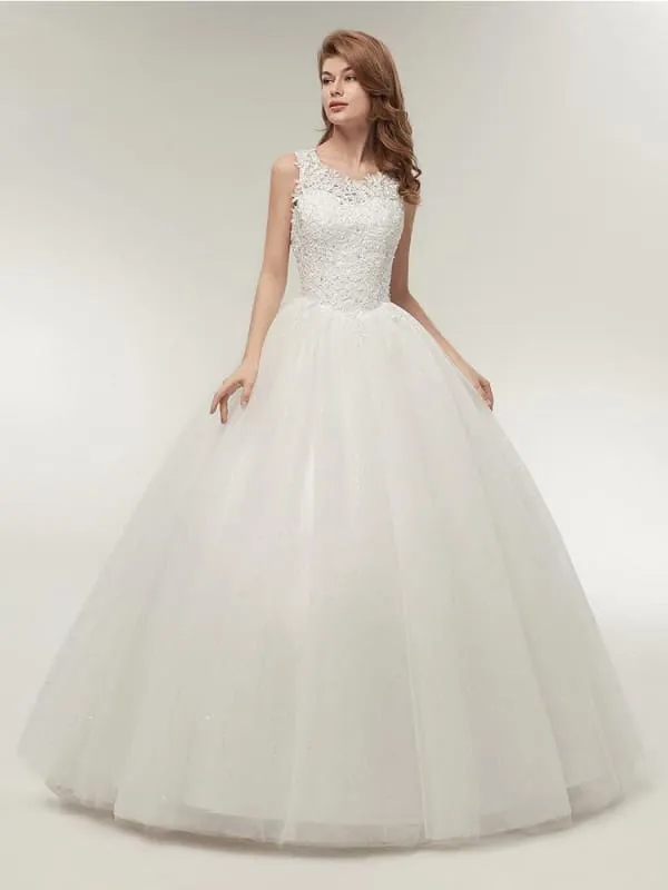 Glamorous Appliques Lace Up Ball Gown Wedding Dresses