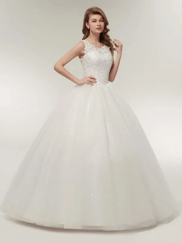 Glamorous Appliques Lace Up Ball Gown Wedding Dresses