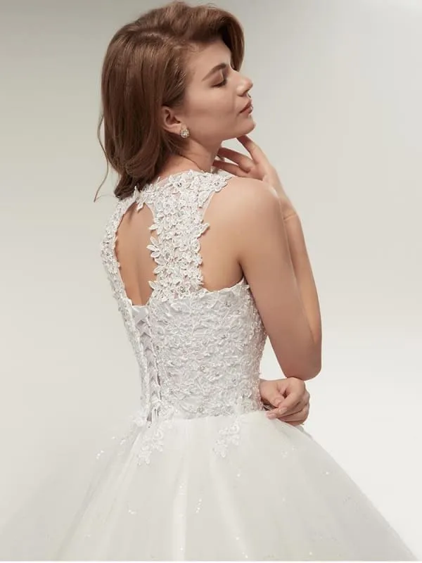 Glamorous Appliques Lace Up Ball Gown Wedding Dresses