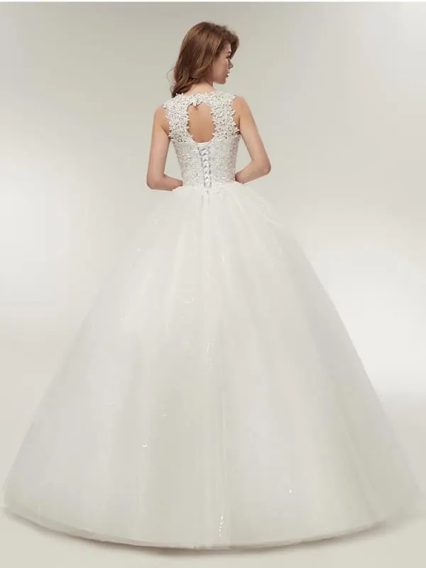 Glamorous Appliques Lace Up Ball Gown Wedding Dresses