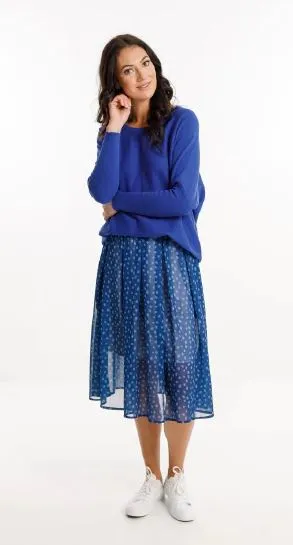 Homelee Laylah Top - Santorini Blue with Script Writing
