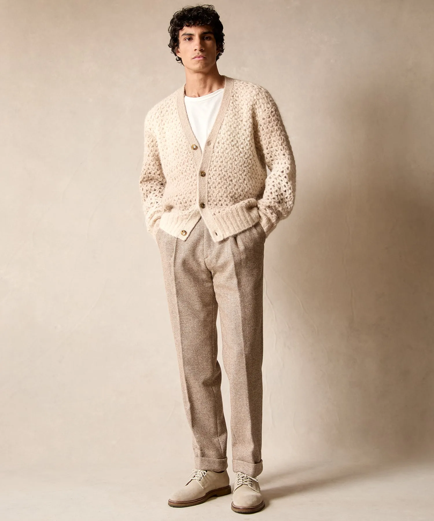 Italian Donegal Madison Trouser in Tan Herringbone