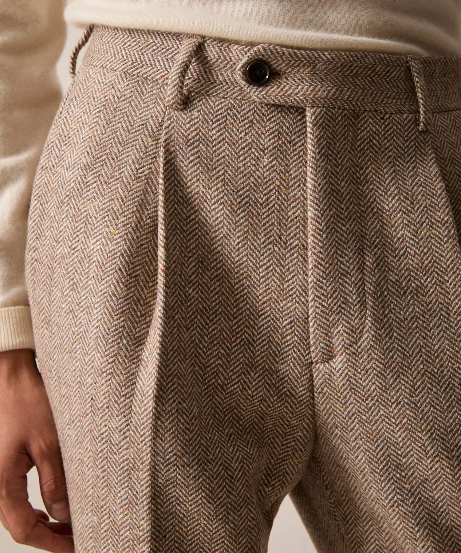 Italian Donegal Madison Trouser in Tan Herringbone