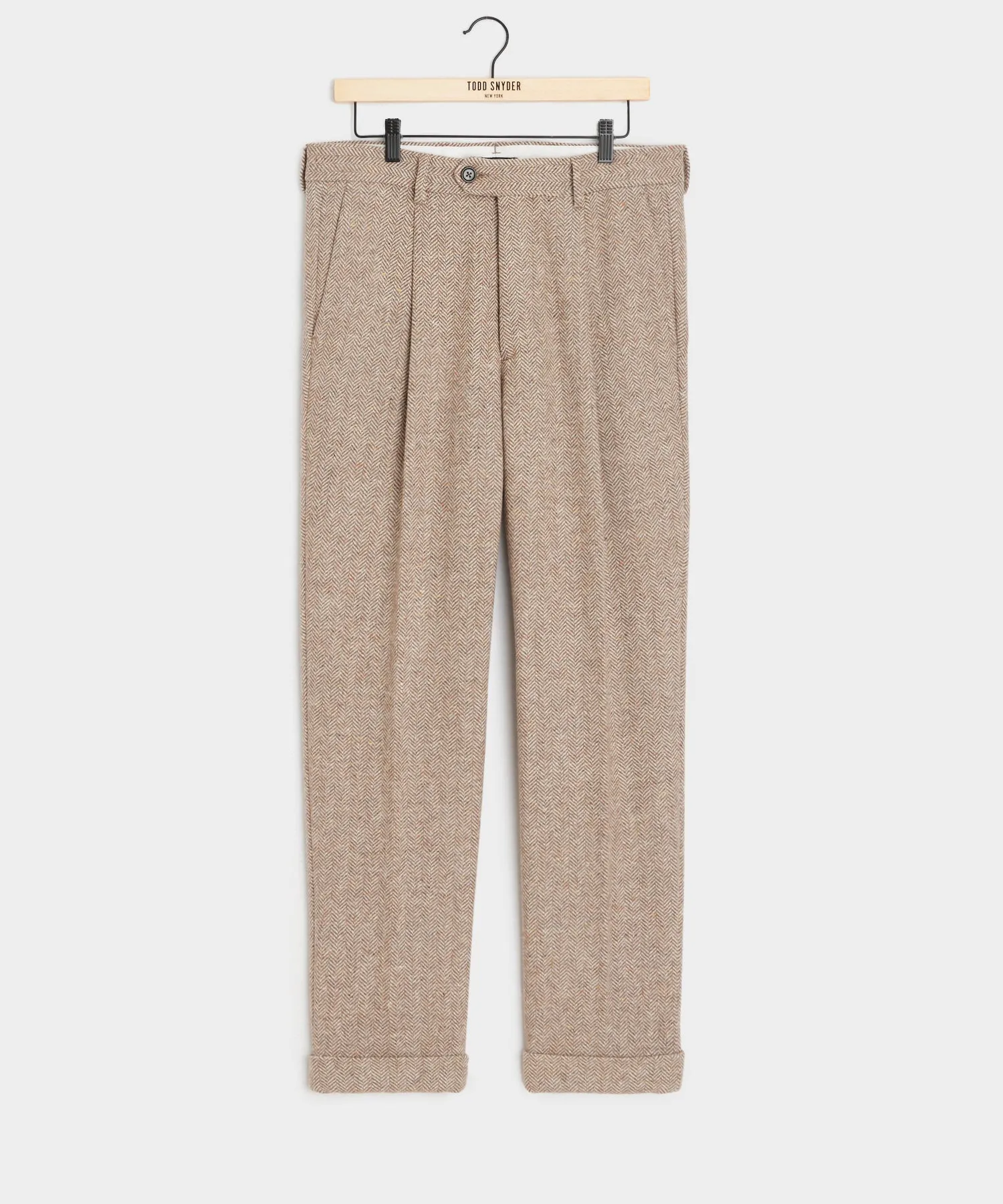 Italian Donegal Madison Trouser in Tan Herringbone