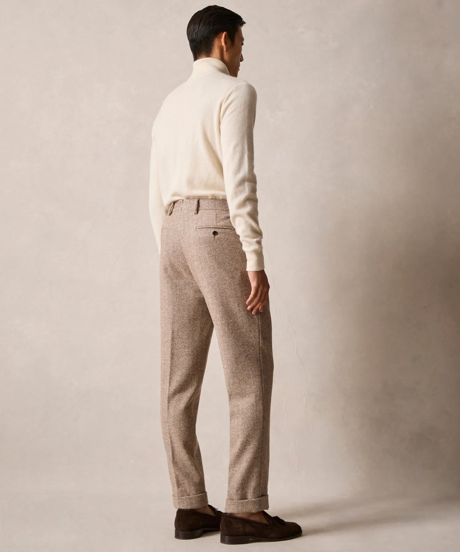 Italian Donegal Madison Trouser in Tan Herringbone