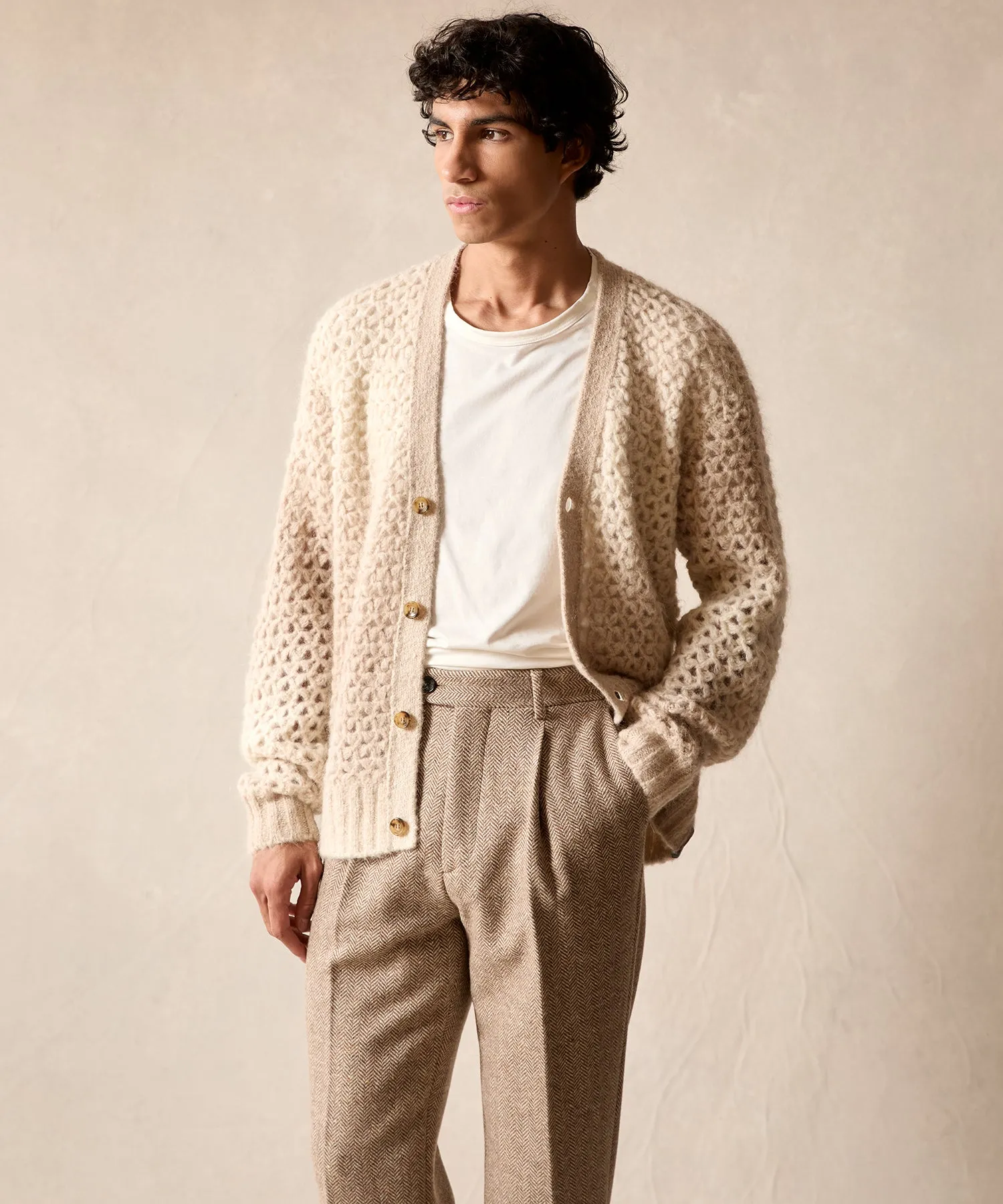 Italian Donegal Madison Trouser in Tan Herringbone