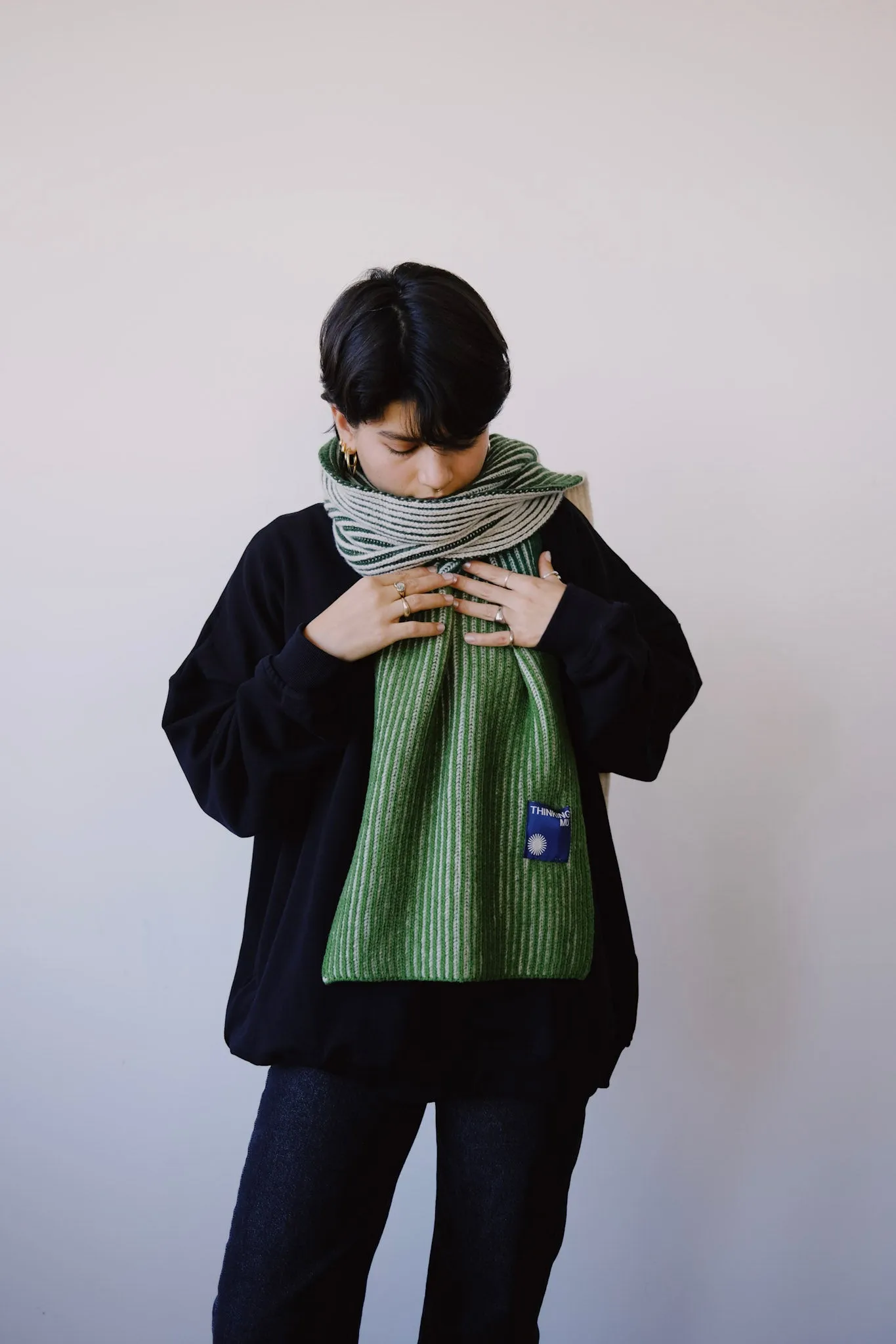 knit scarf - ghede - green stripes