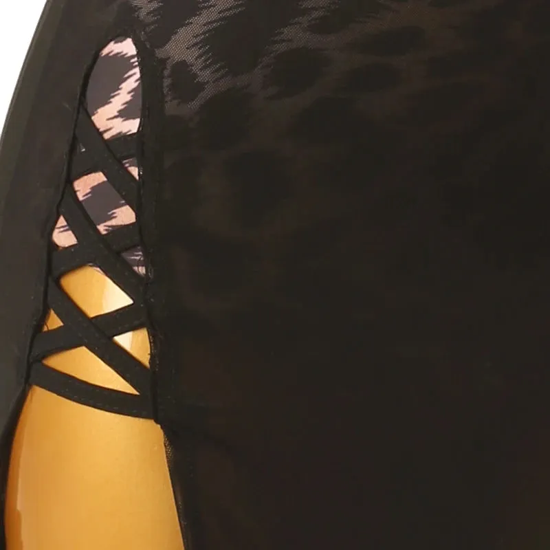 Latin Dance Dress with Fringe and Leopard Print Detail Pra 1461
