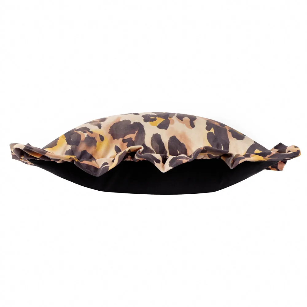 Leopard Printed Velvet Ruffle Cushion Multicolour