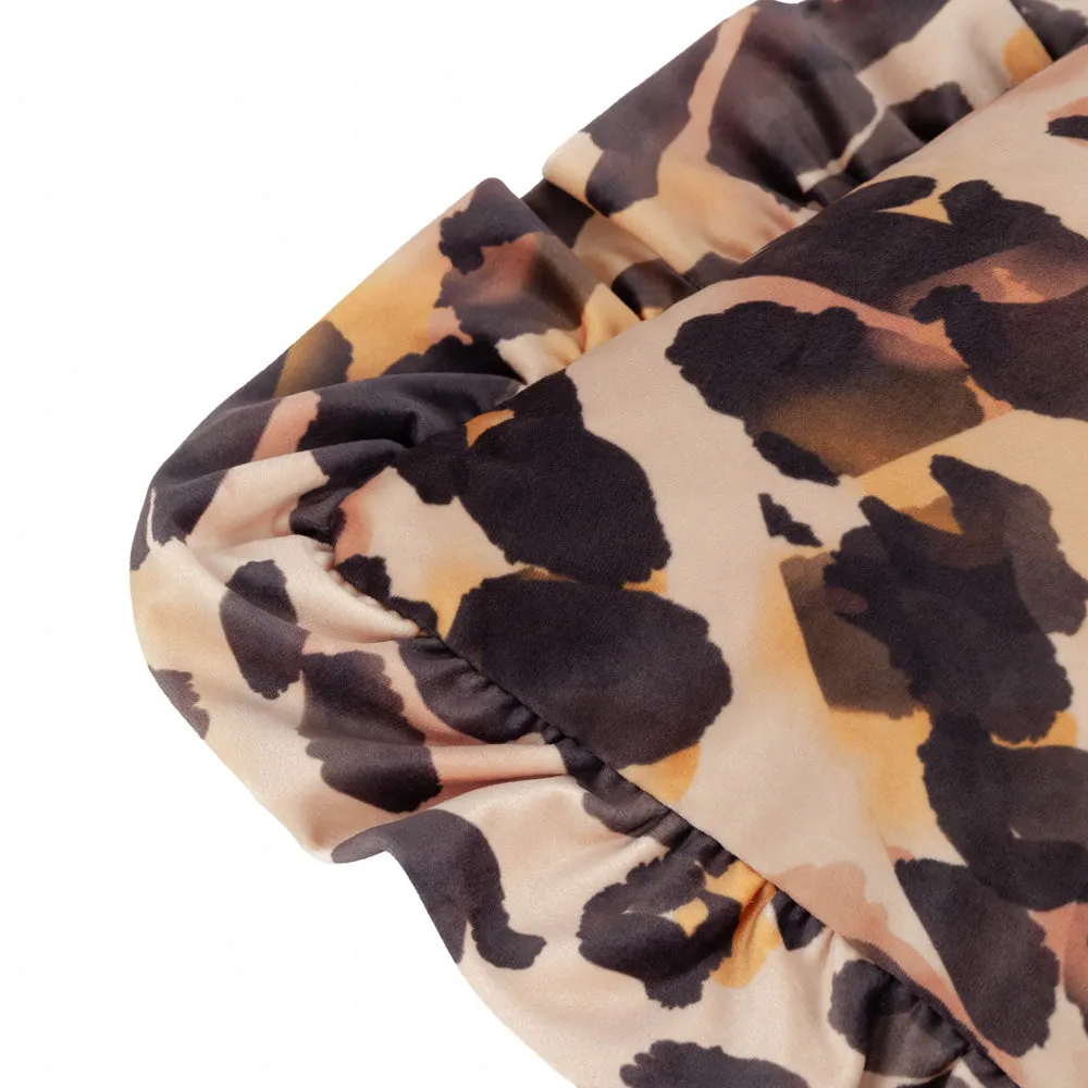 Leopard Printed Velvet Ruffle Cushion Multicolour