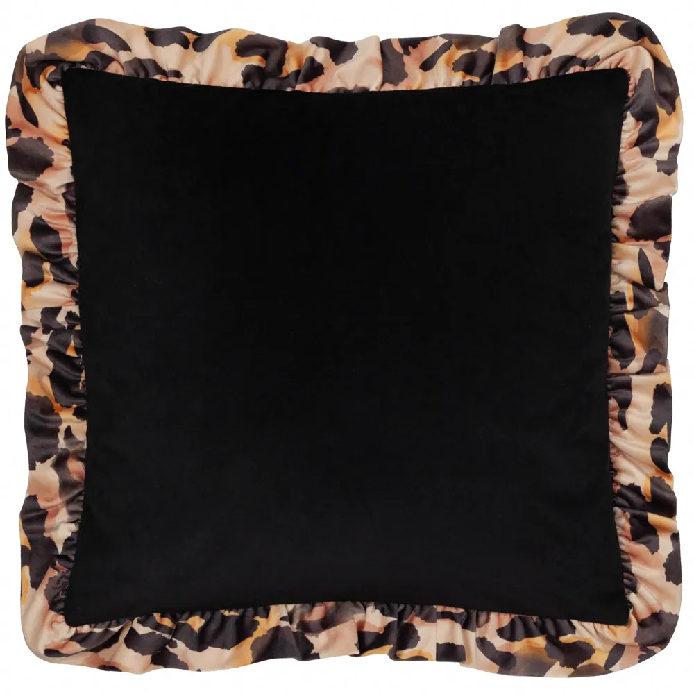 Leopard Printed Velvet Ruffle Cushion Multicolour