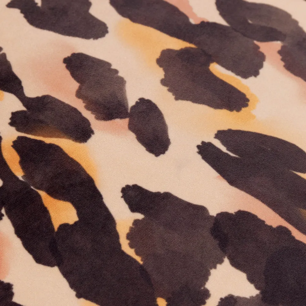 Leopard Printed Velvet Ruffle Cushion Multicolour