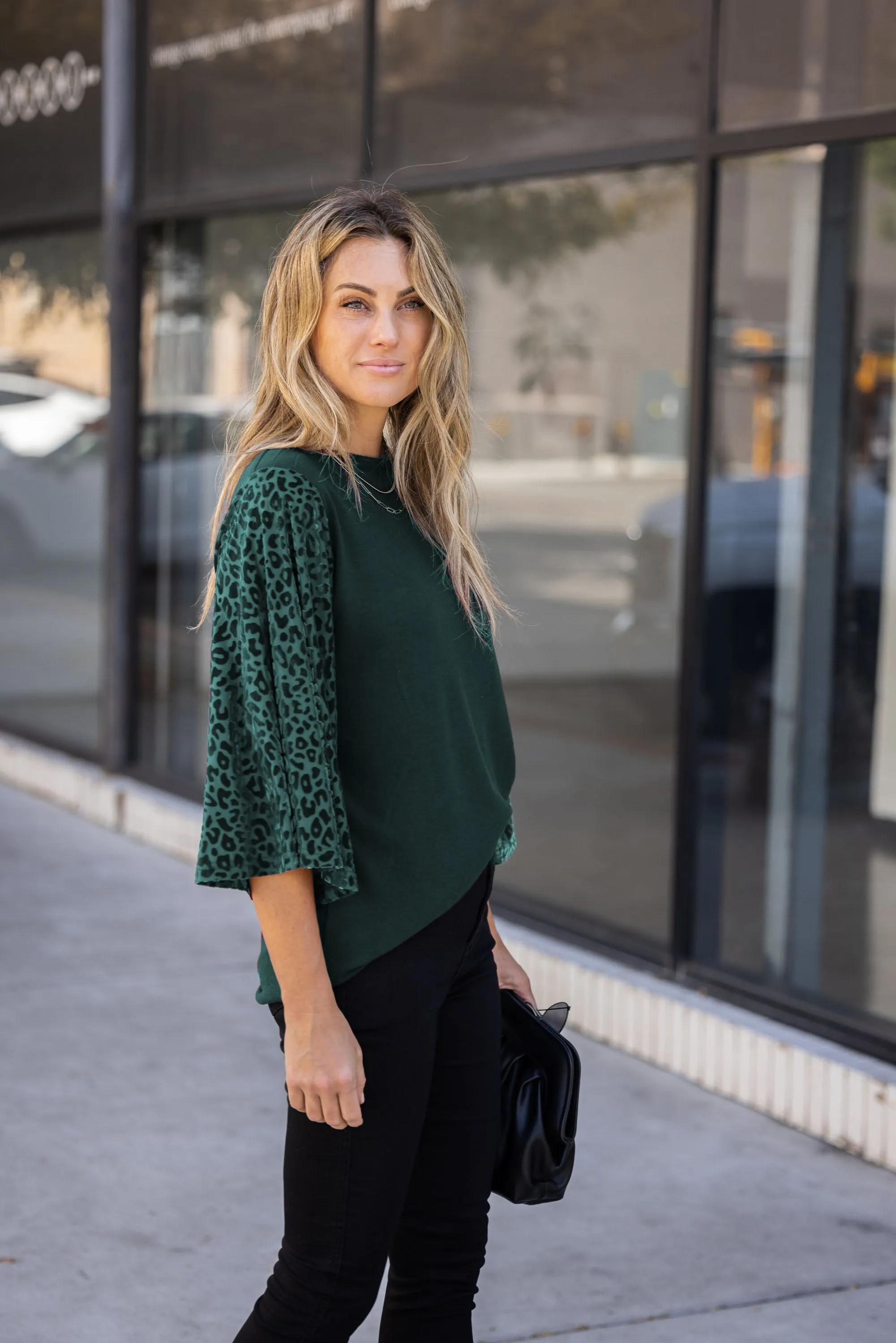 LS Boat Neck with Velvet Leopard Burnout Top