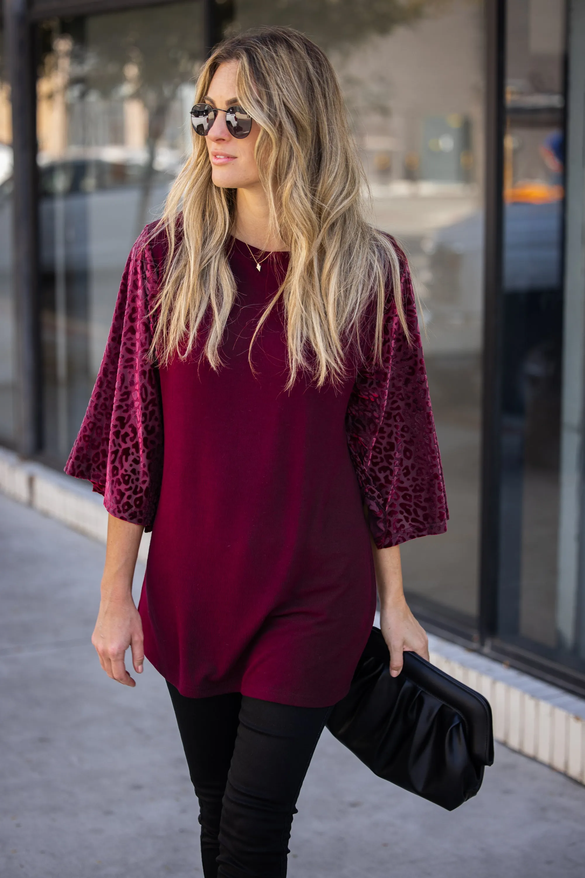 LS Boat Neck with Velvet Leopard Burnout Top