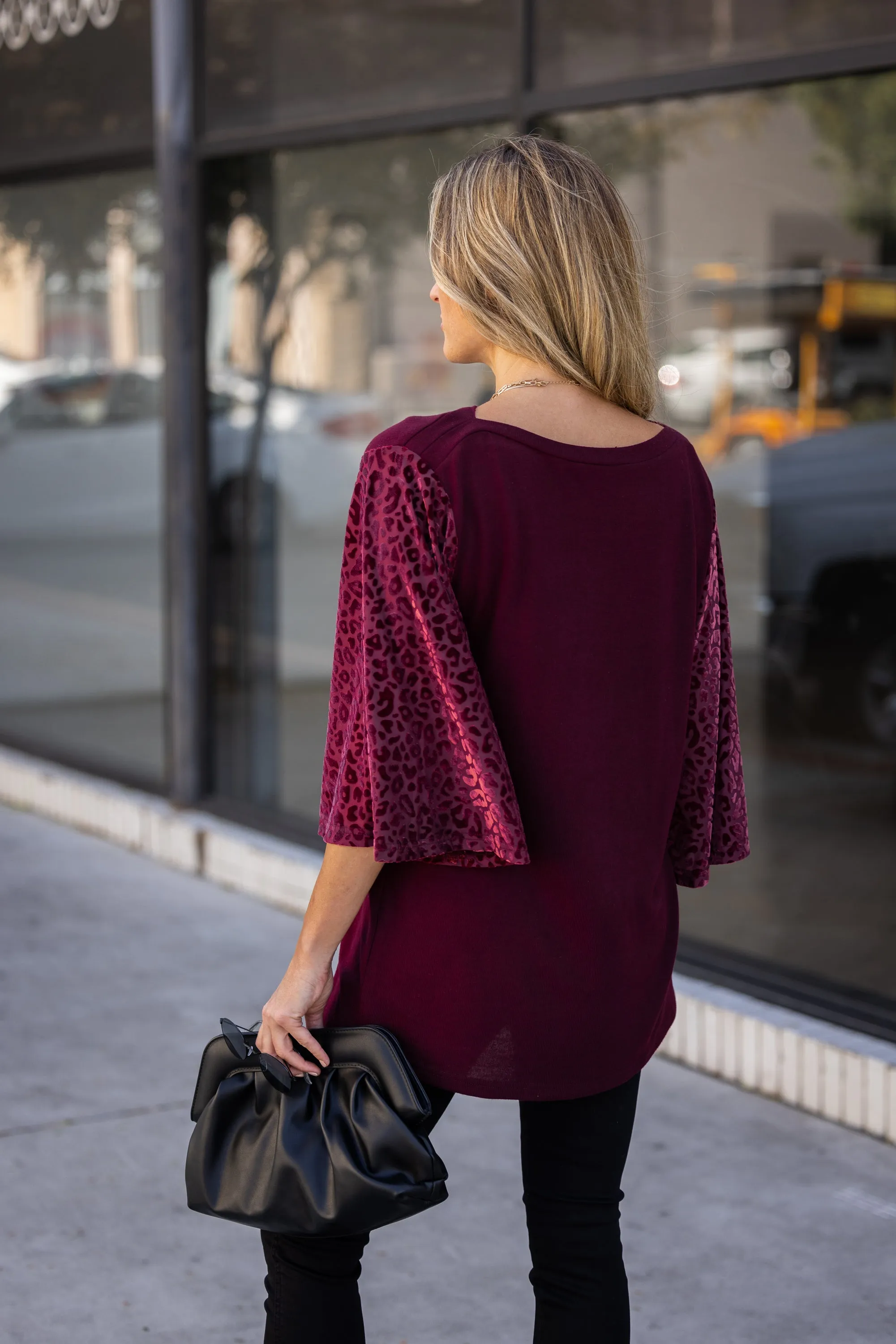 LS Boat Neck with Velvet Leopard Burnout Top