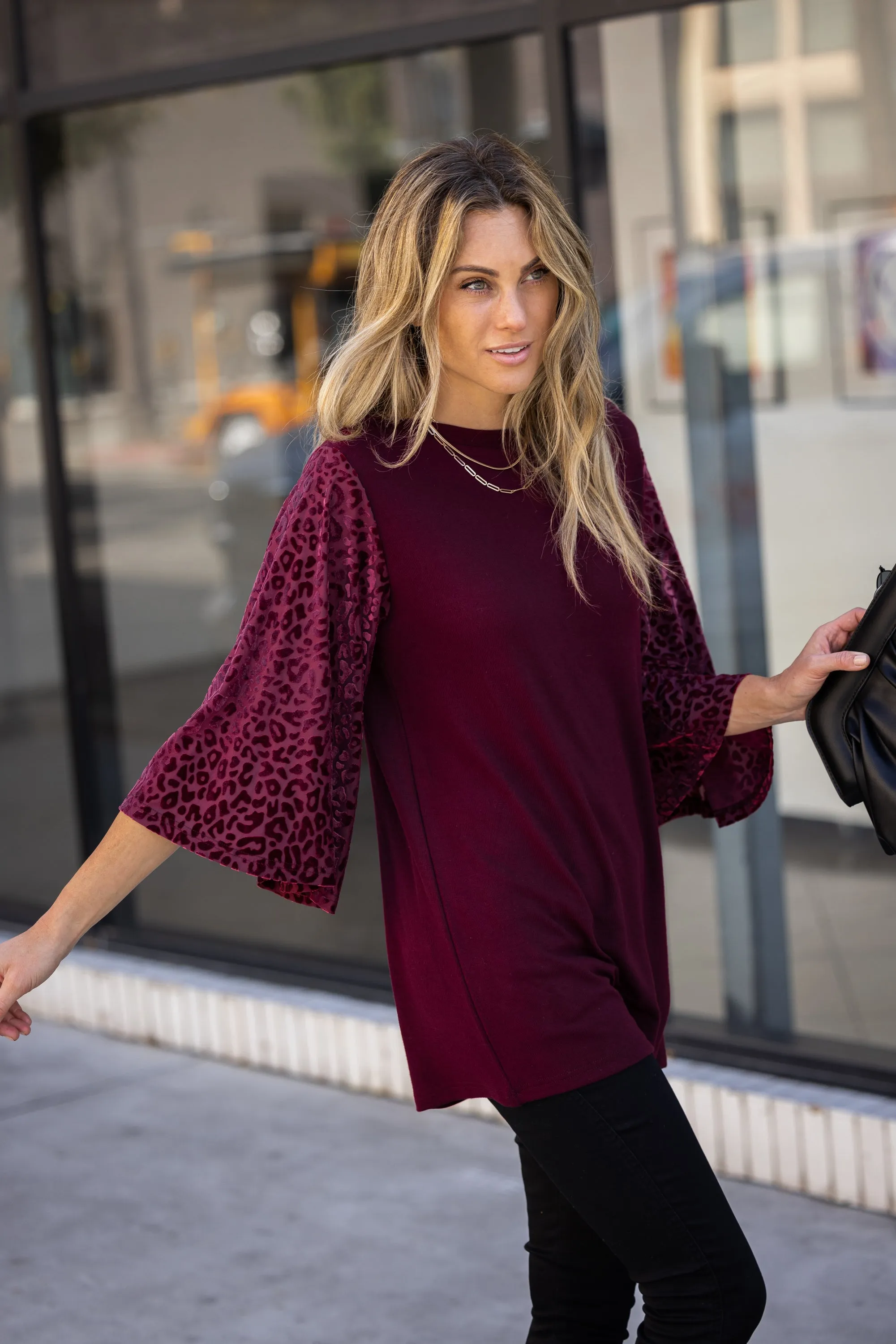 LS Boat Neck with Velvet Leopard Burnout Top
