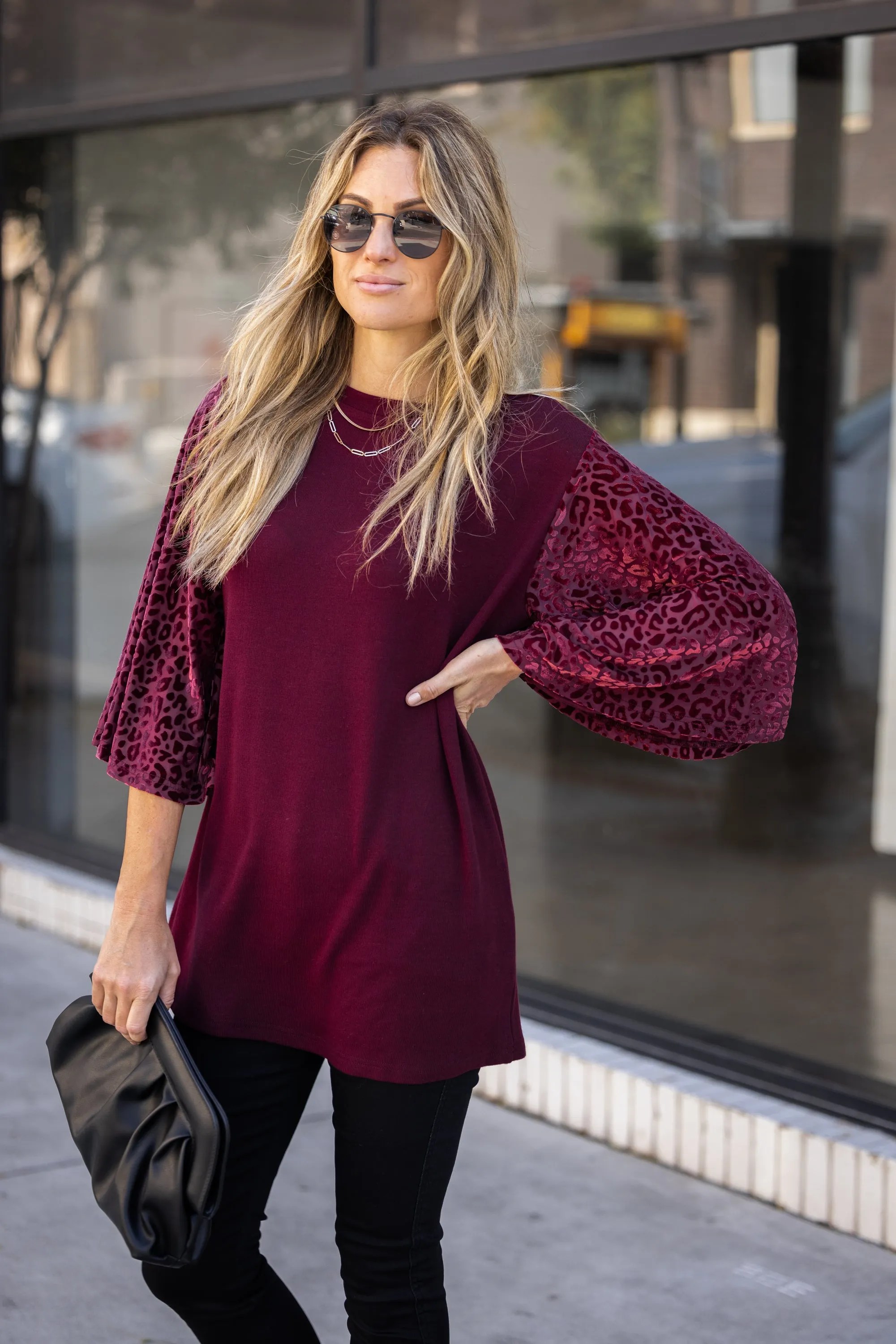 LS Boat Neck with Velvet Leopard Burnout Top