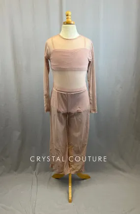 Mauve Mesh Jumpsuit with Matching Lycra Bra Top and Briefs